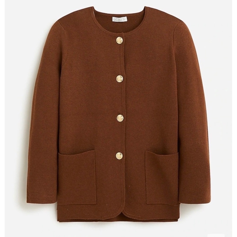 J.Crew Giselle Sweaterblazer in Heather Walnut Brown Merino Wool Blend Cardigan - Picture 3 of 15